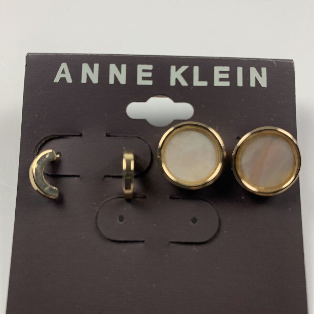 Anne Klein Women's Gold-Tone Bezel Pearl Round & C Hoop Clutch Earring Pair of 2